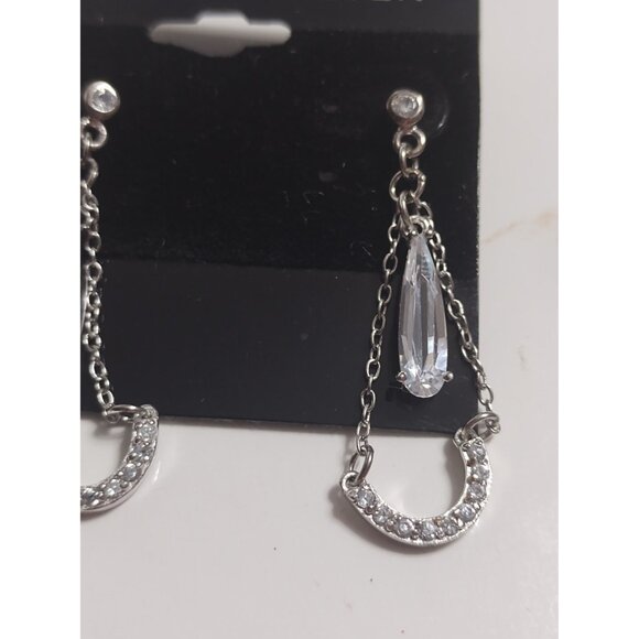 Sterling Silver 925 & Cubic Zirconia Stud Dangle Earrings New in Box - Picture 4 of 8